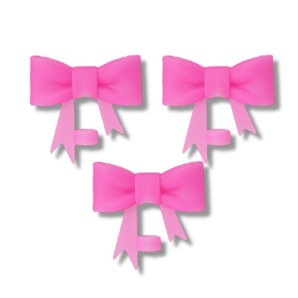 Hot Pink Bow Straw Toppers 3pk - NEW